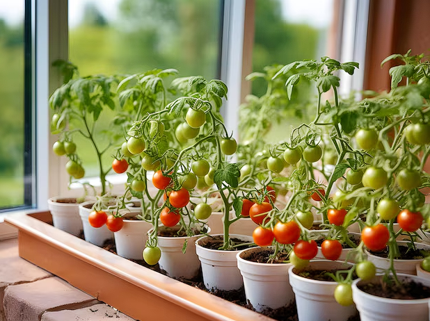 tomates-cereja em vasos